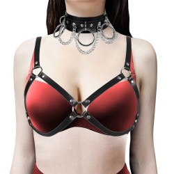 ring pendant collar cup less bra harness set